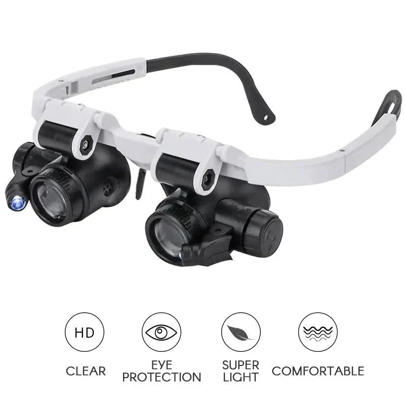 LED Head Magnifier Glasses with Interchangeable 8x 15x and 23x Lenses