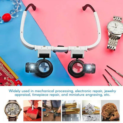 LED Head Magnifier Glasses with Interchangeable 8x 15x and 23x Lenses