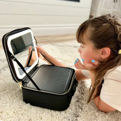 LED Makeup Bag with Lighted Mirror Travel Cosmetic Organizer