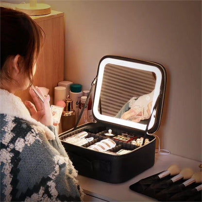 LED Makeup Bag with Lighted Mirror Travel Cosmetic Organizer