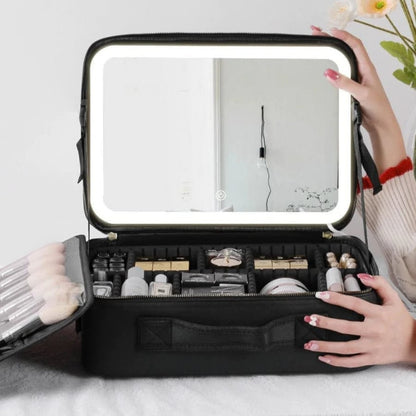 LED Makeup Bag with Lighted Mirror Travel Cosmetic Organizer