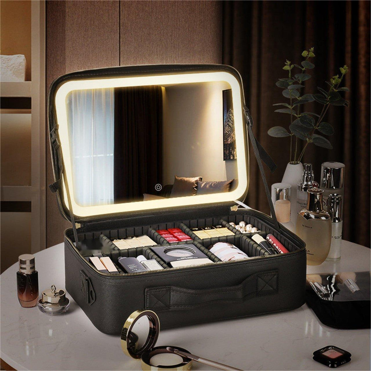 LED Makeup Bag with Lighted Mirror Travel Cosmetic Organizer