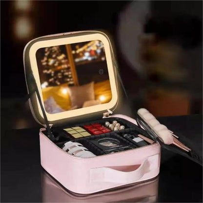 LED Makeup Bag with Lighted Mirror Travel Cosmetic Organizer
