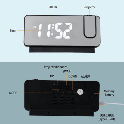 LED Projection Alarm Clock with Mirror Display