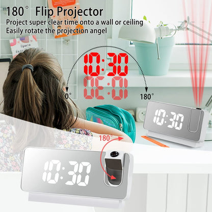 LED Projection Alarm Clock with Mirror Display