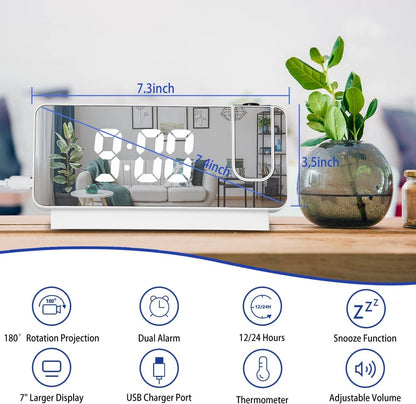 LED Projection Alarm Clock with Mirror Display