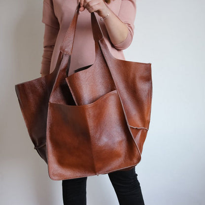 Large Leather Tote Bag with Spacious Shoulder Carry Design