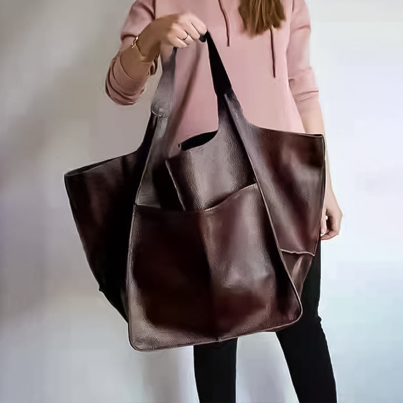 Large Leather Tote Bag with Spacious Shoulder Carry Design