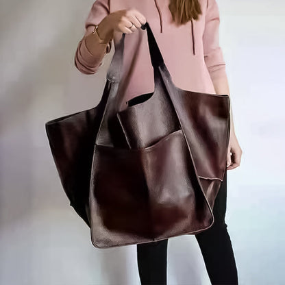 Large Leather Tote Bag with Spacious Shoulder Carry Design