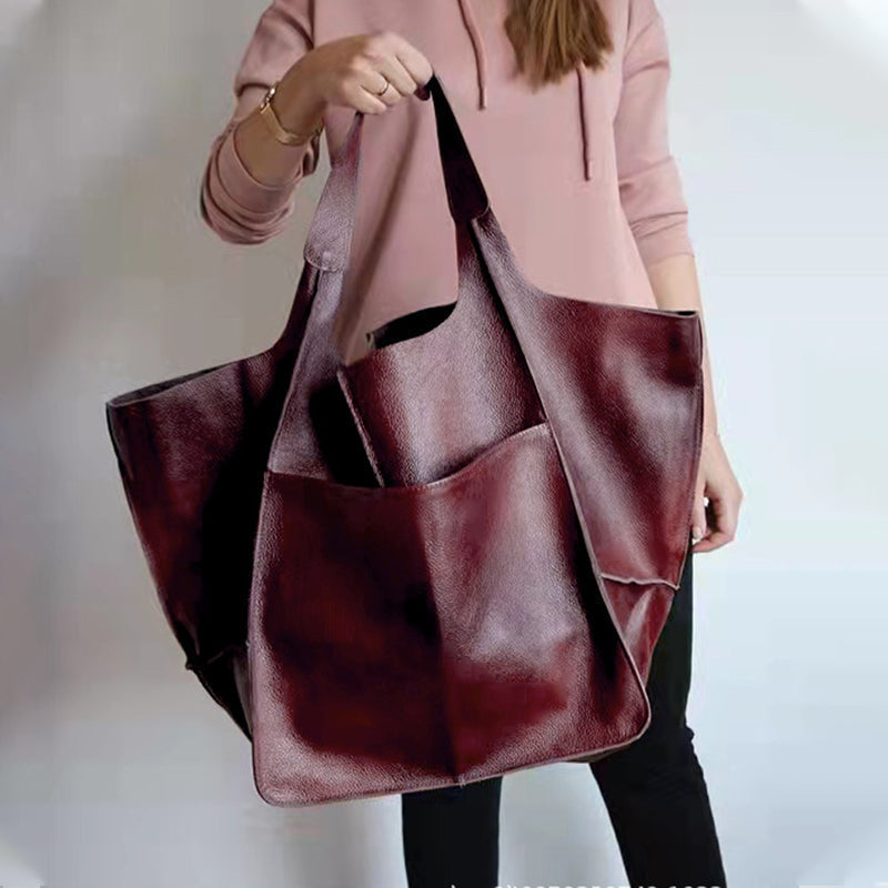 Large Leather Tote Bag with Spacious Shoulder Carry Design