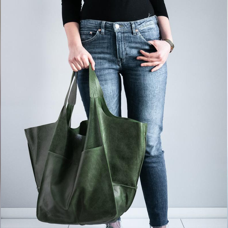Large Leather Tote Bag with Spacious Shoulder Carry Design