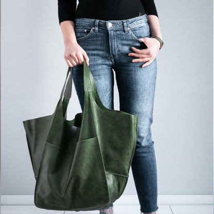 Large Leather Tote Bag with Spacious Shoulder Carry Design