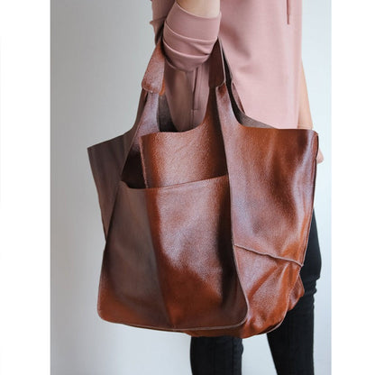 Large Leather Tote Bag with Spacious Shoulder Carry Design