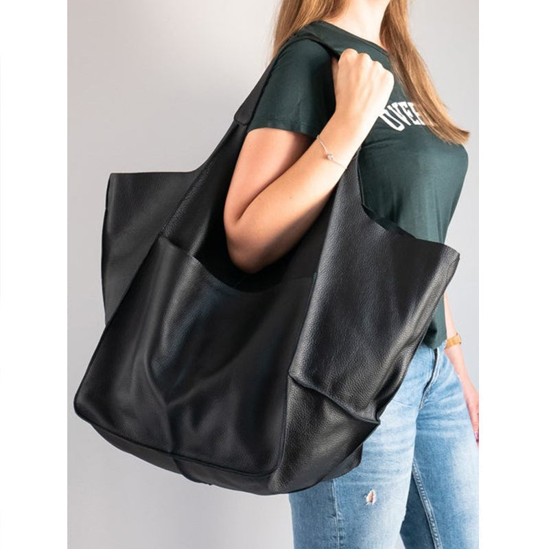 Large Leather Tote Bag with Spacious Shoulder Carry Design