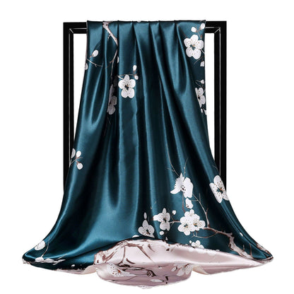 Large Square Silk Scarf 90x90cm Versatile Floral Print
