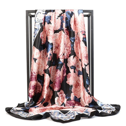 Large Square Silk Scarf 90x90cm Versatile Floral Print