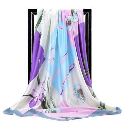 Large Square Silk Scarf 90x90cm Versatile Floral Print
