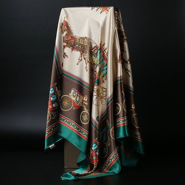 Large Square Silk Scarf 90x90cm Versatile Floral Print