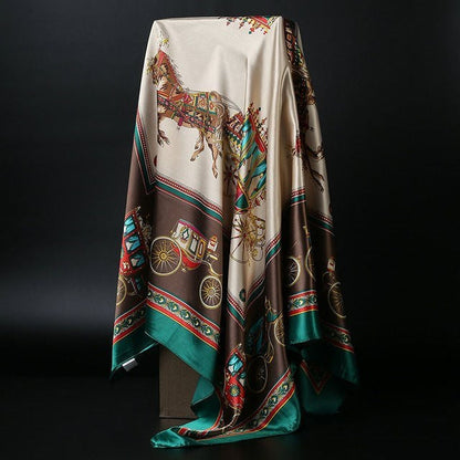 Large Square Silk Scarf 90x90cm Versatile Floral Print