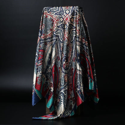 Large Square Silk Scarf 90x90cm Versatile Floral Print