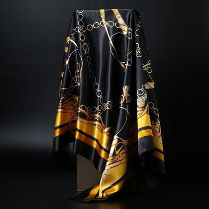 Large Square Silk Scarf 90x90cm Versatile Floral Print