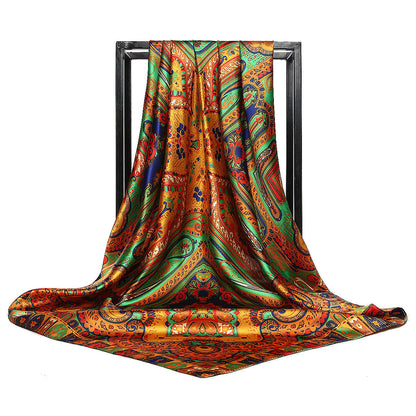 Large Square Silk Scarf 90x90cm Versatile Floral Print