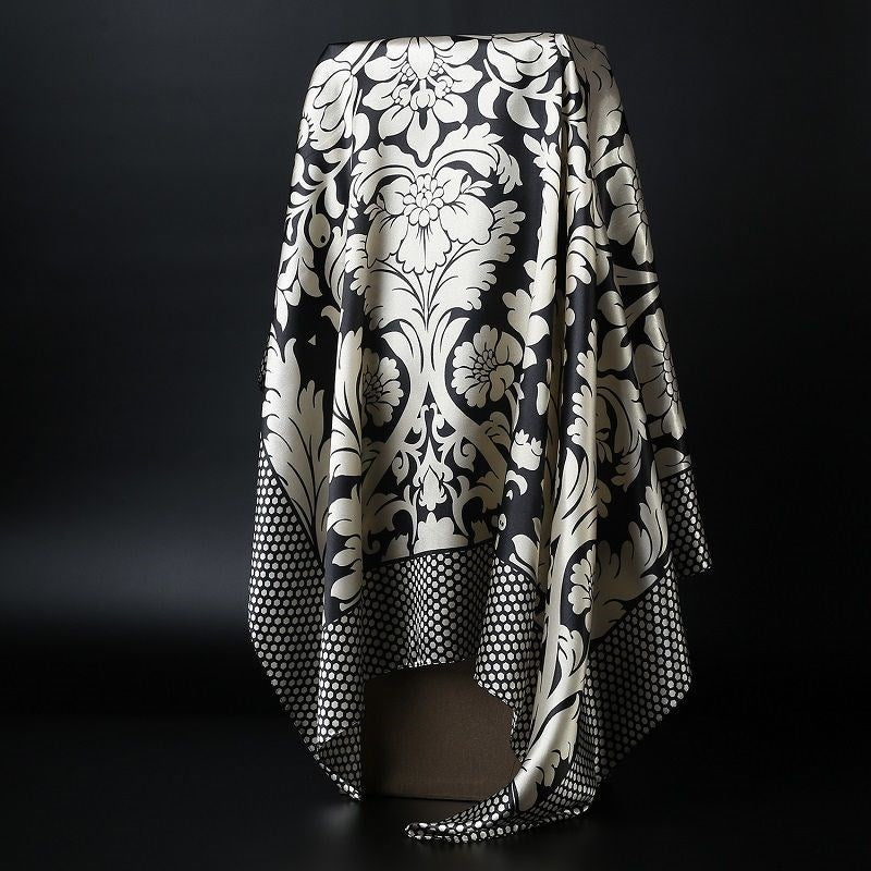 Large Square Silk Scarf 90x90cm Versatile Floral Print