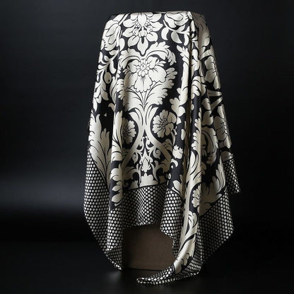 Large Square Silk Scarf 90x90cm Versatile Floral Print