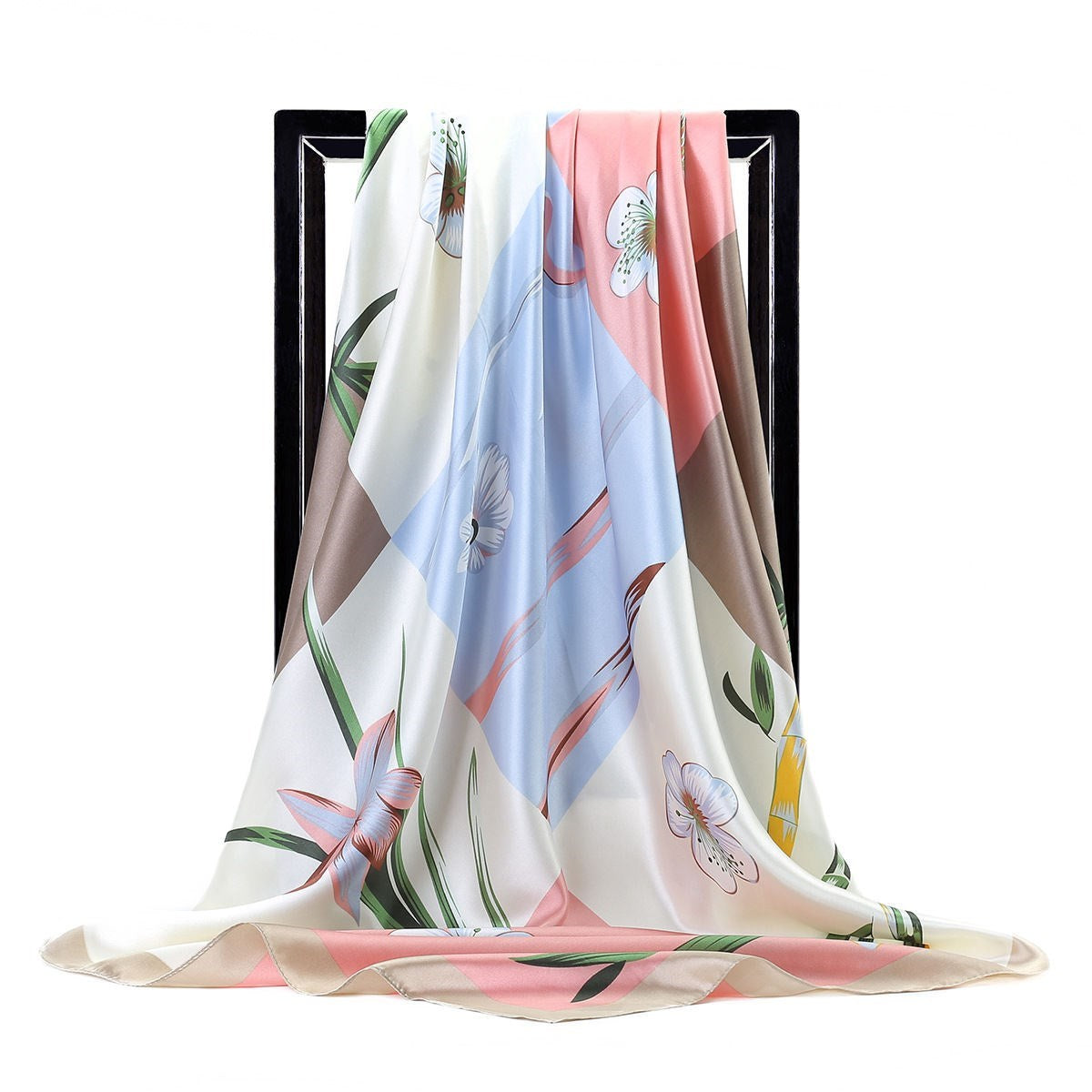Large Square Silk Scarf 90x90cm Versatile Floral Print