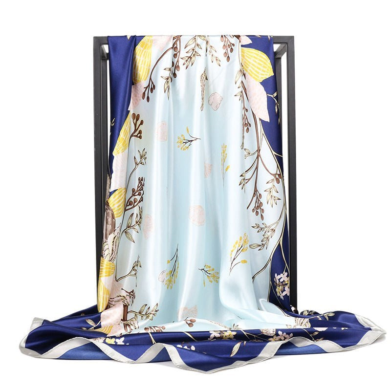 Large Square Silk Scarf 90x90cm Versatile Floral Print