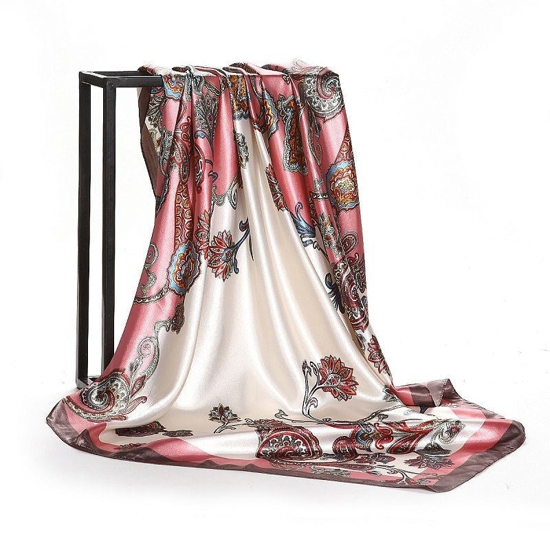 Large Square Silk Scarf 90x90cm Versatile Floral Print