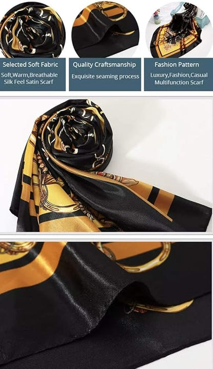 Large Square Silk Scarf 90x90cm Versatile Floral Print
