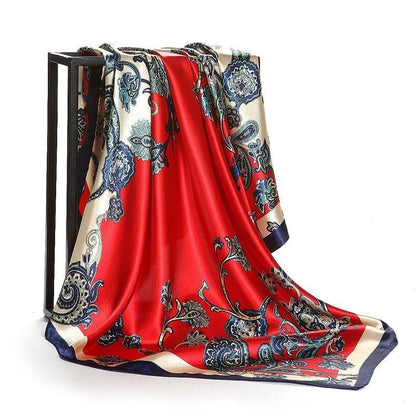 Large Square Silk Scarf 90x90cm Versatile Floral Print