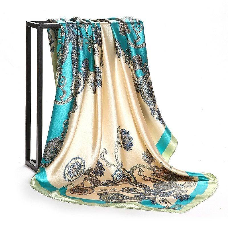 Large Square Silk Scarf 90x90cm Versatile Floral Print