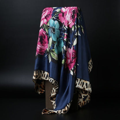 Large Square Silk Scarf 90x90cm Versatile Floral Print