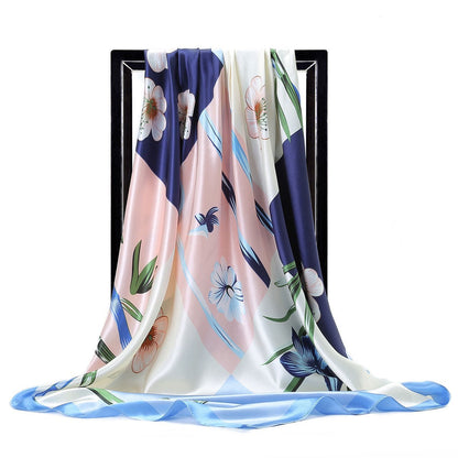Large Square Silk Scarf 90x90cm Versatile Floral Print