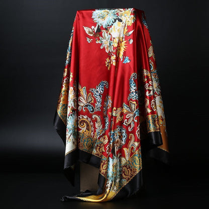 Large Square Silk Scarf 90x90cm Versatile Floral Print
