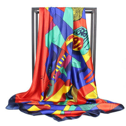 Large Square Silk Scarf 90x90cm Versatile Floral Print