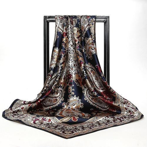 Large Square Silk Scarf 90x90cm Versatile Floral Print