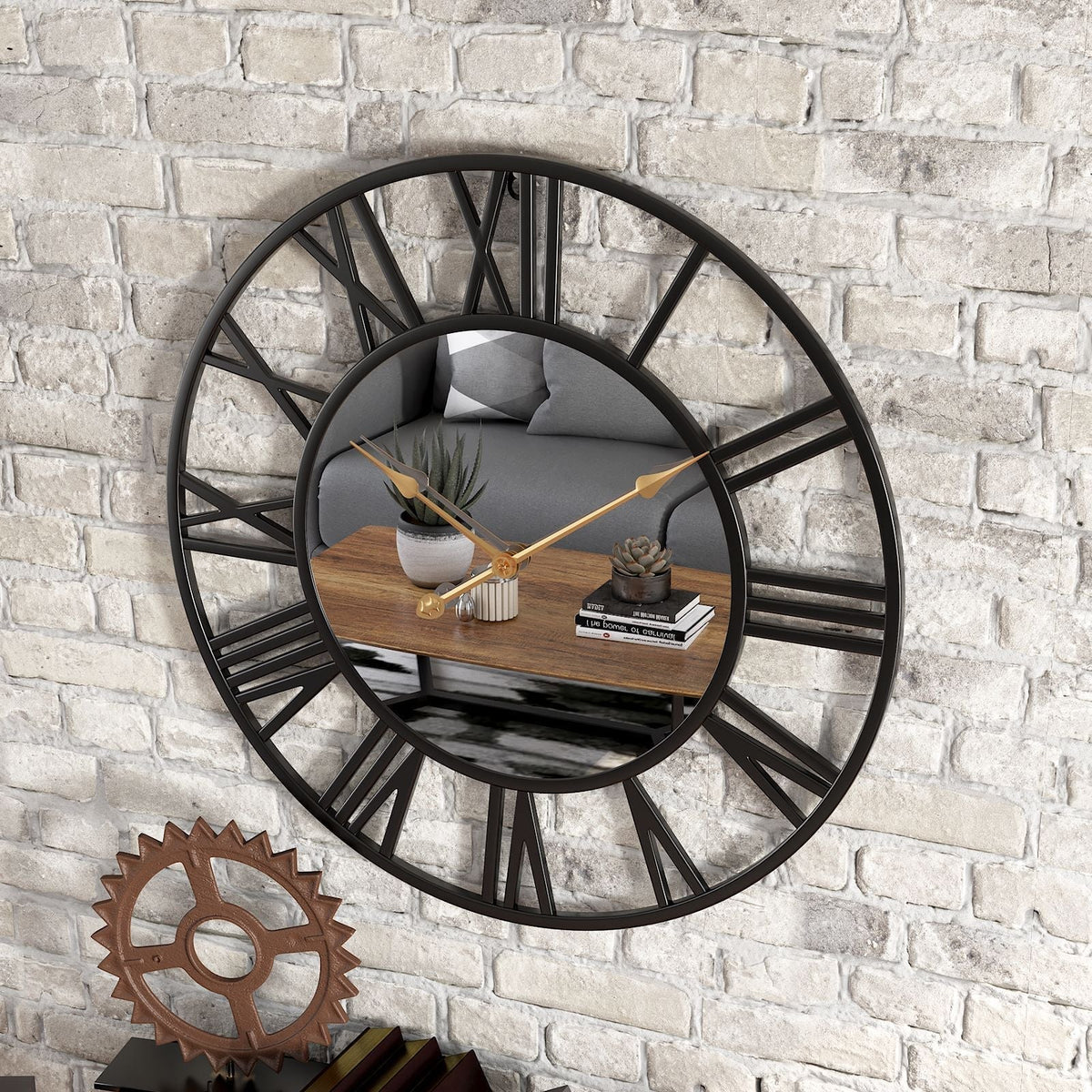 Large Vintage Metal Wall Clock with Mirror 39cm
