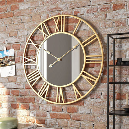 Large Vintage Metal Wall Clock with Mirror 39cm