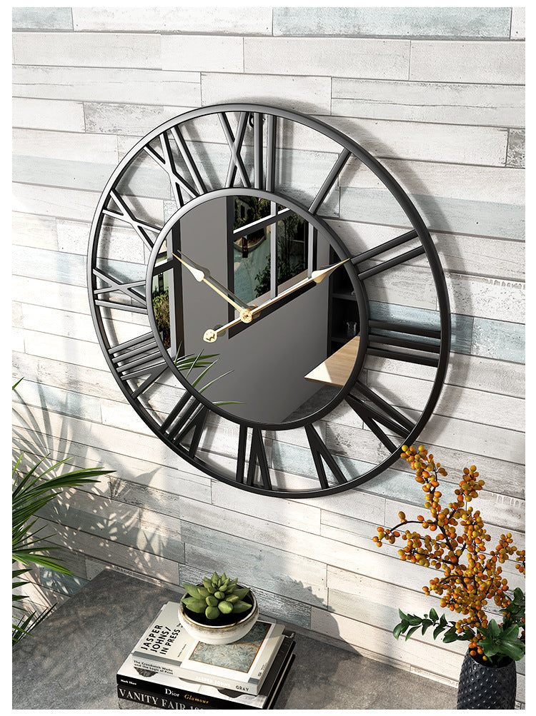 Large Vintage Metal Wall Clock with Mirror 39cm