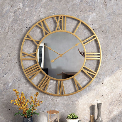 Large Vintage Metal Wall Clock with Mirror 39cm