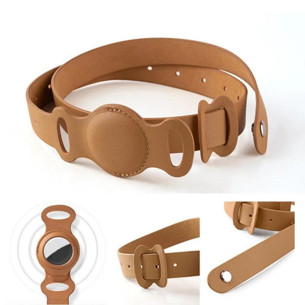 Leather AirTag Dog Collar with Built In Tracker Holder