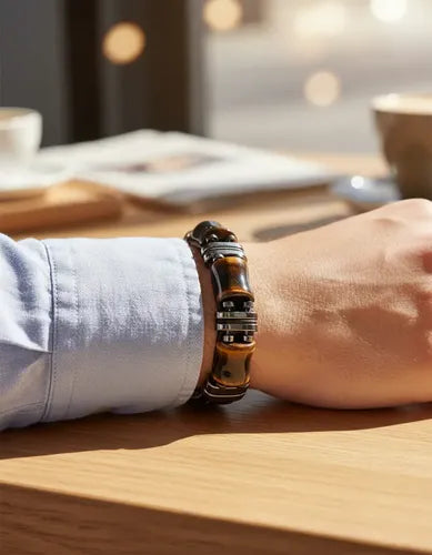 Leather Bracelet with Natural Tiger Eye Stone