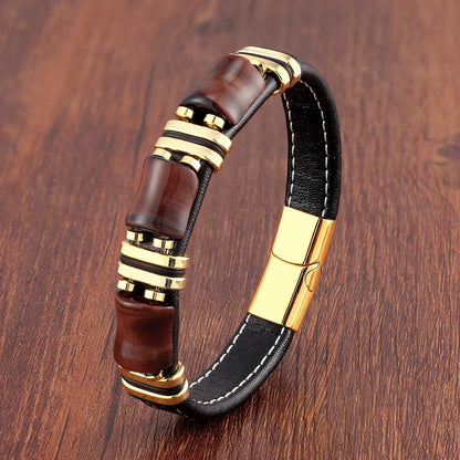Leather Bracelet with Natural Tiger Eye Stone