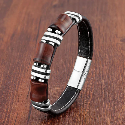 Leather Bracelet with Natural Tiger Eye Stone