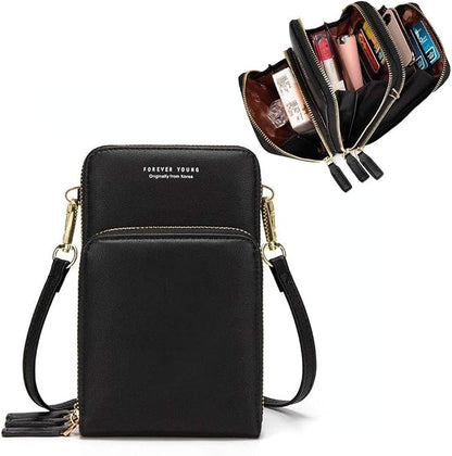 Leather Crossbody Phone Wallet with Triple Closure Card Holder