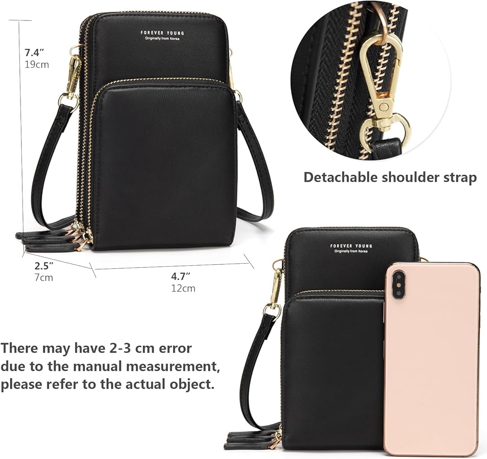 Leather Crossbody Phone Wallet with Triple Closure Card Holder