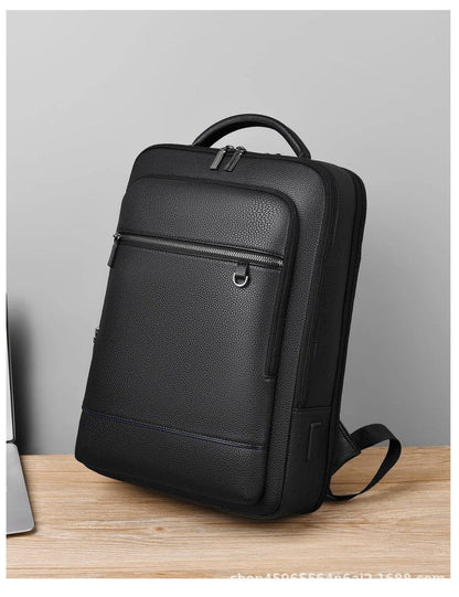 Leather Laptop Backpack with USB Charging Port 15.6 Inch